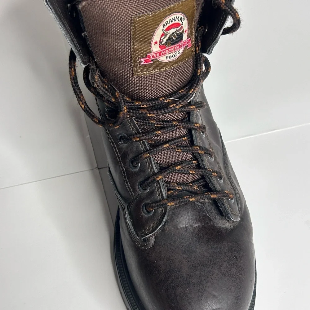 Men's Brahma Brown Leather Steel Toe Work Boots Size 9.5 Used
